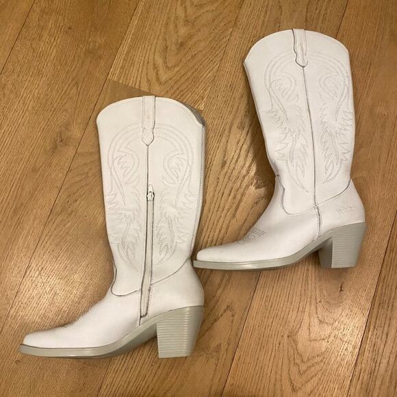 ROC Galveston High Western Boots in White Leather - Picture 2 of 11